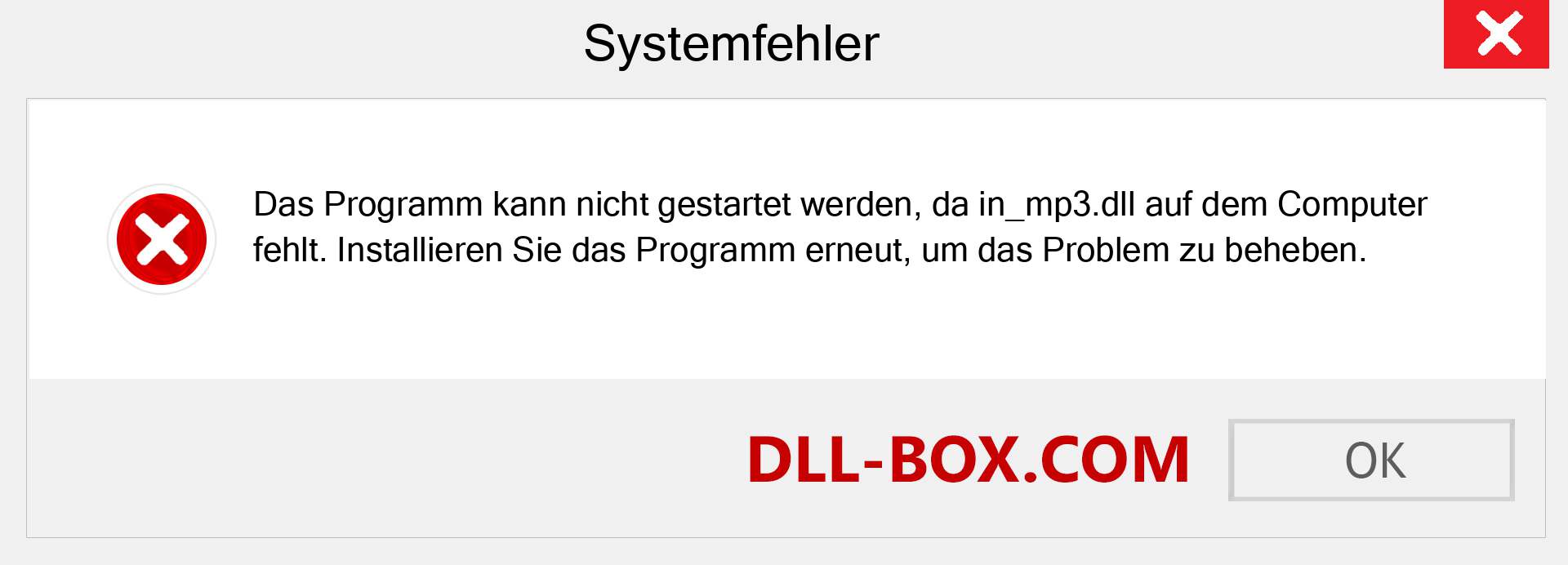 in_mp3.dll-Datei fehlt?. Download für Windows 7, 8, 10 - Fix in_mp3 dll Missing Error unter Windows, Fotos, Bildern